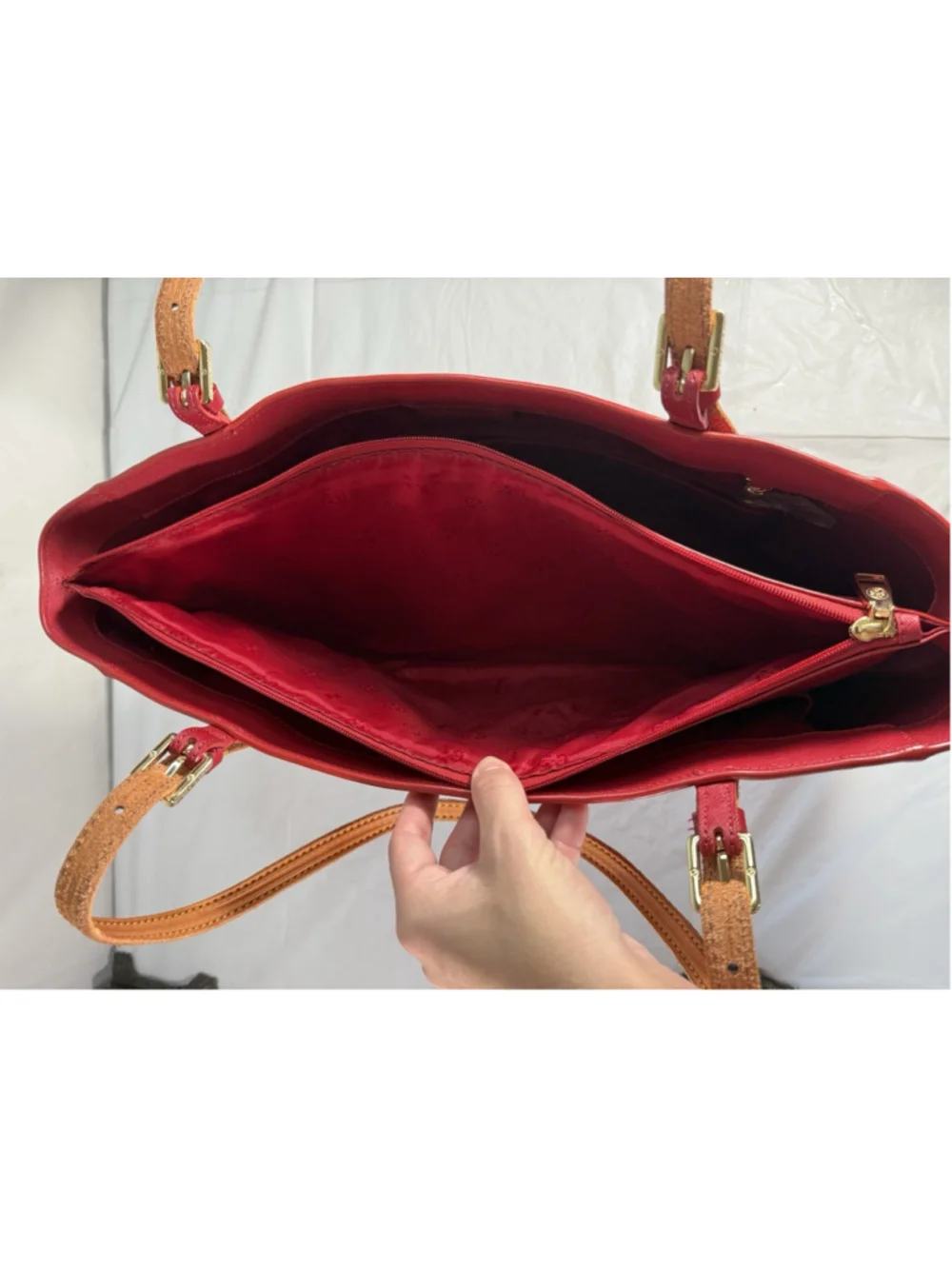 Tory Burch Buckle Large Red Saffiano Leather Laptop Tote Bag Purse new